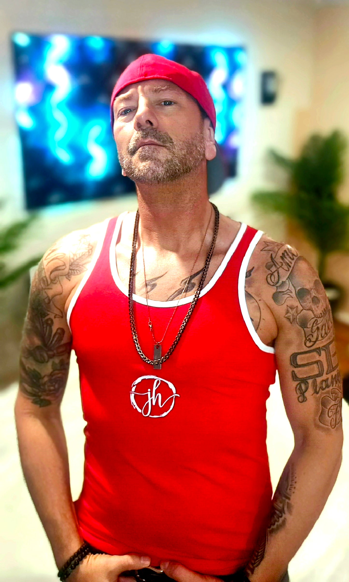 JH Brand Red & White Mens Tank Top