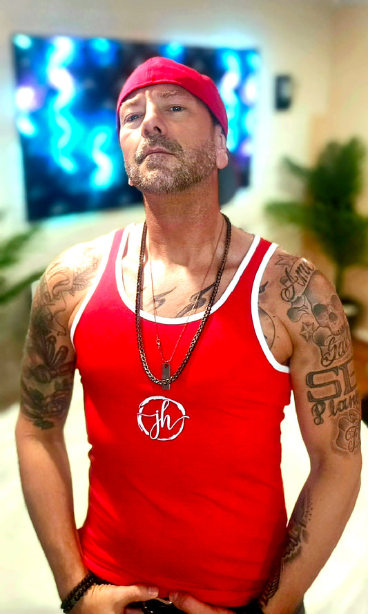 JH Brand Red & White Mens Tank Top