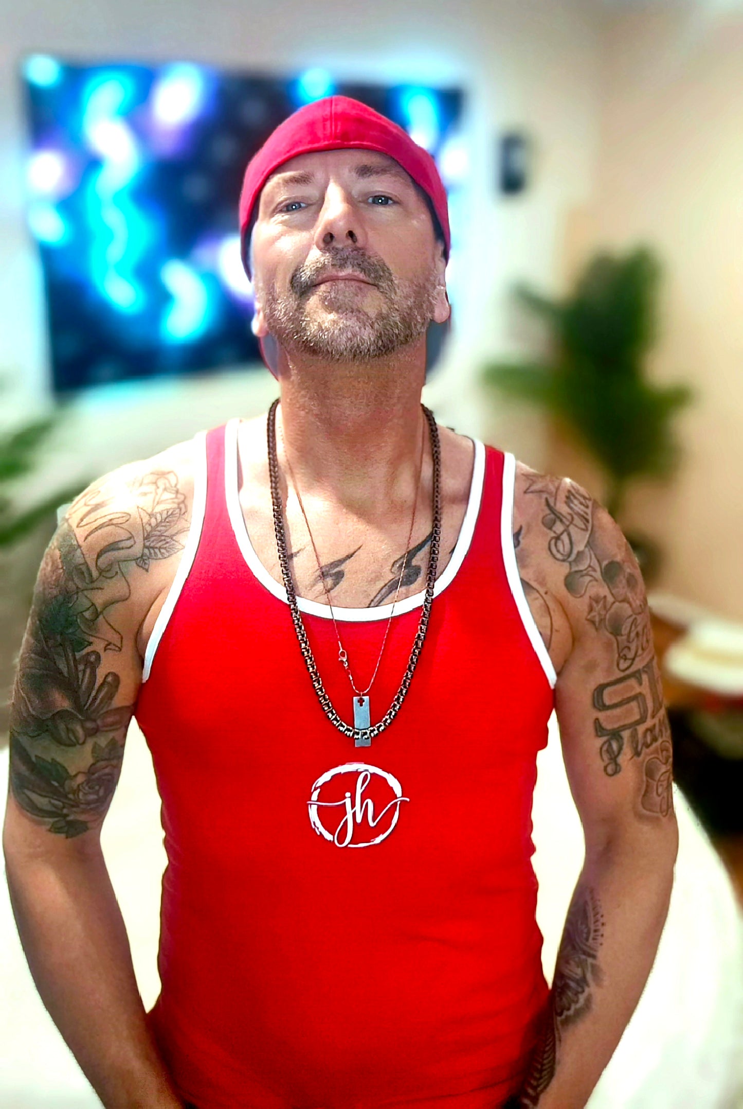 JH Brand Red & White Mens Tank Top