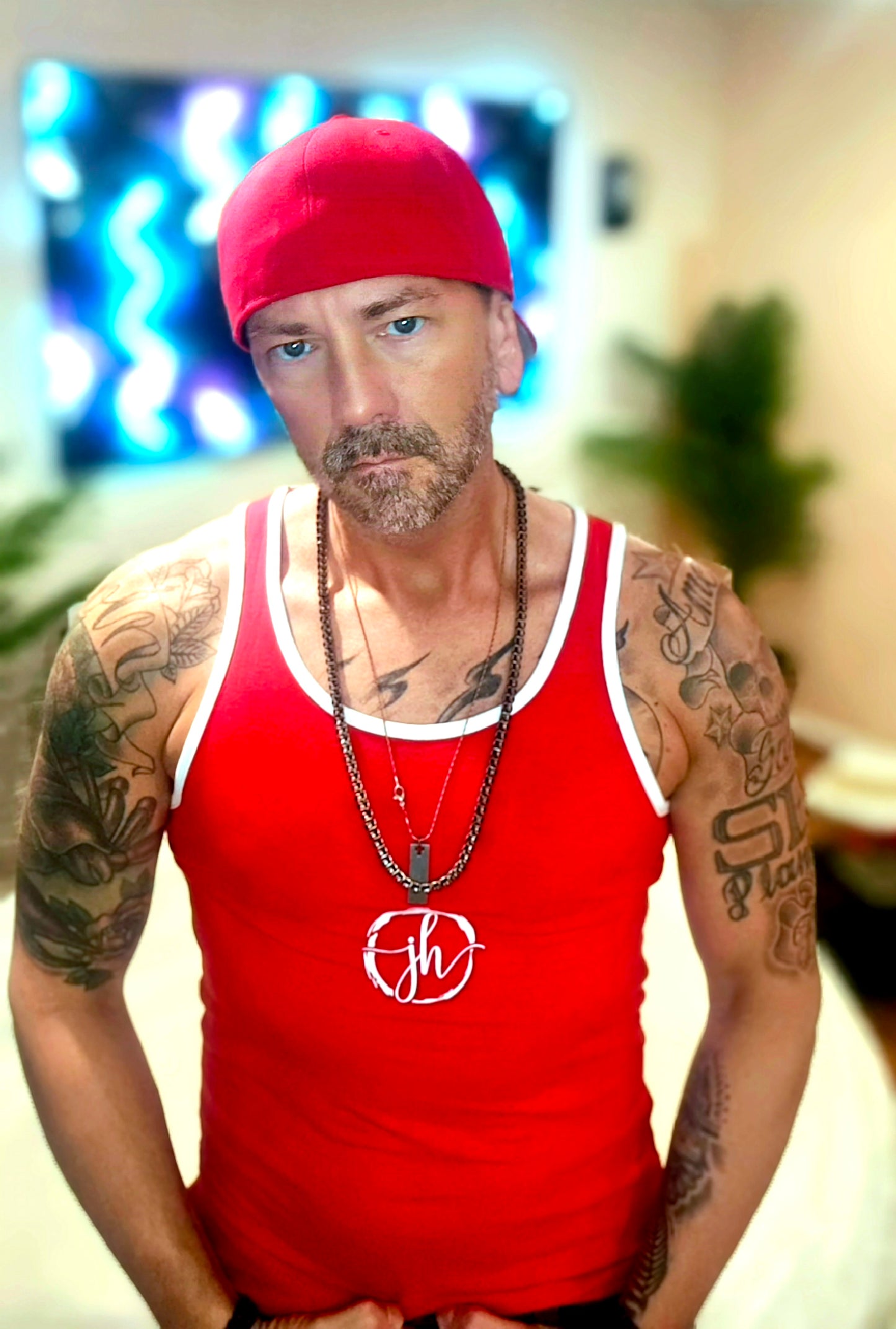 JH Brand Red & White Mens Tank Top