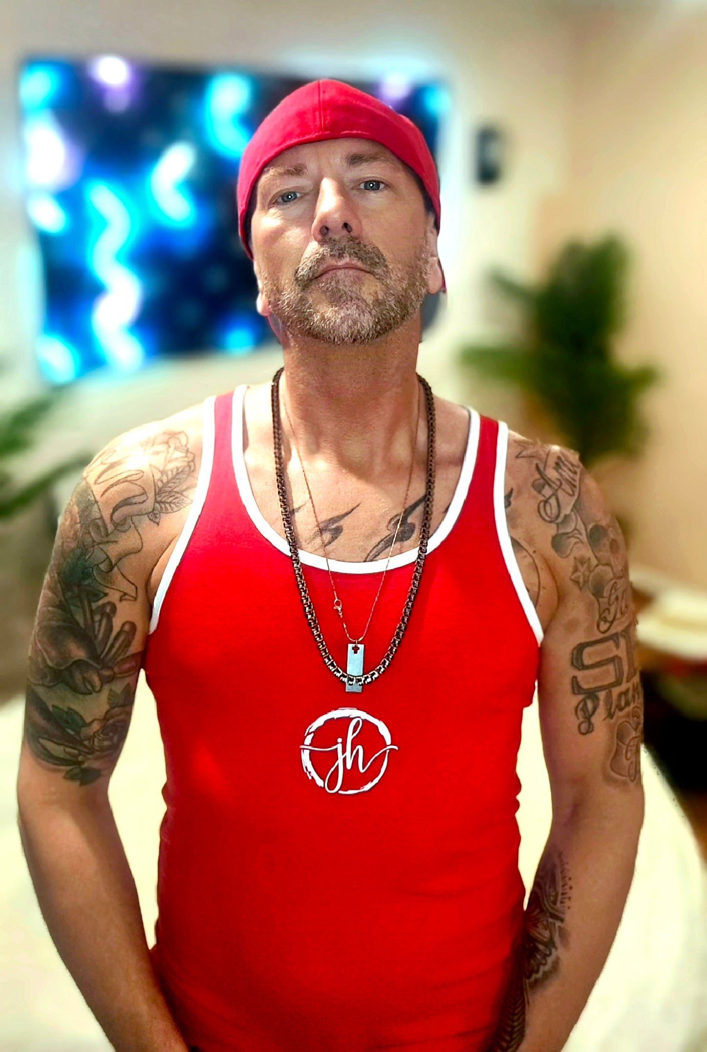 JH Brand Red & White Mens Tank Top