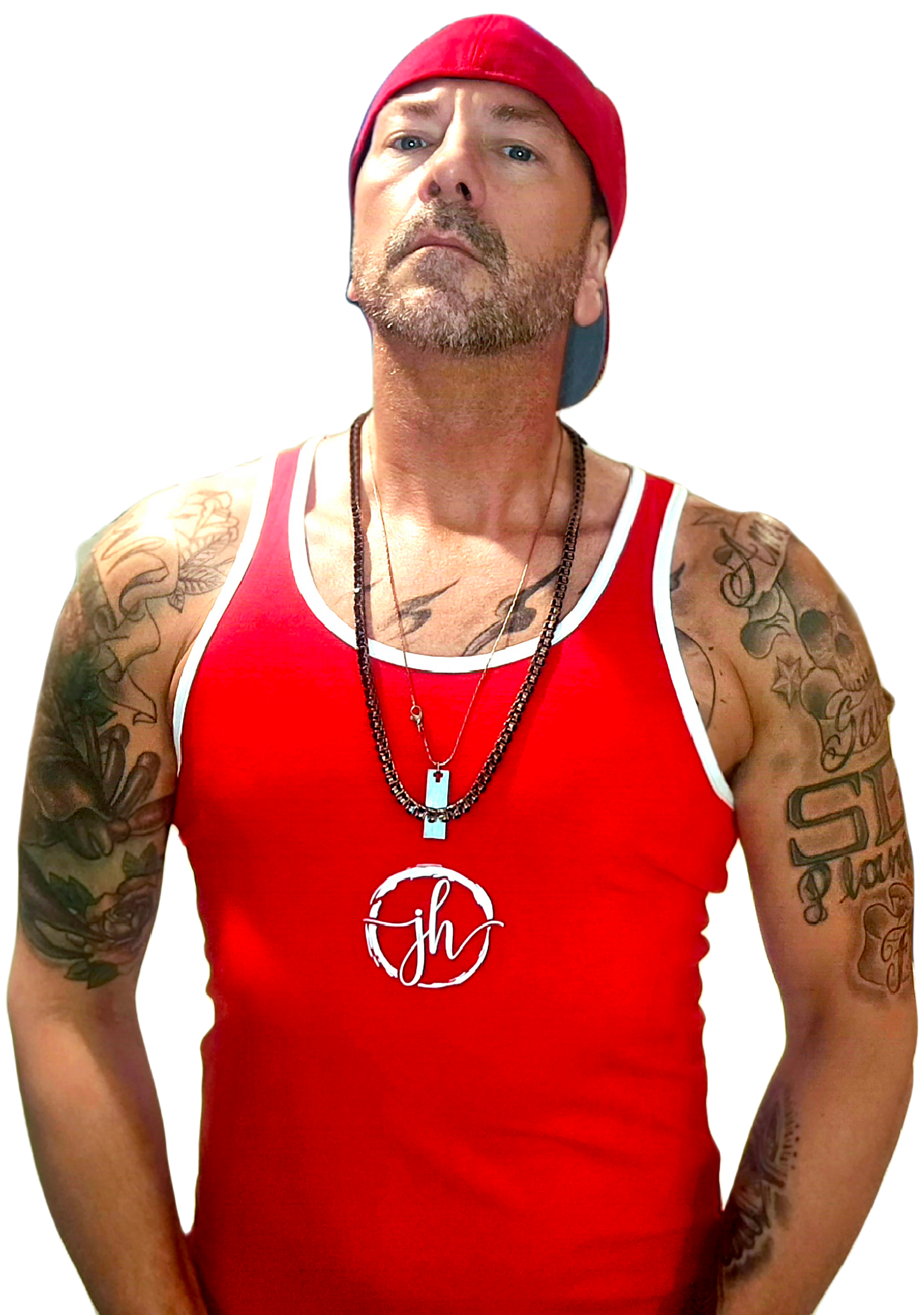 JH Brand Red & White Mens Tank Top