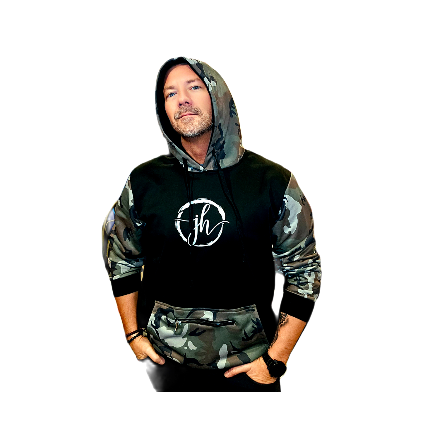 Black Camo JH Hooded Mens & Womens Zip Pocket Sweatshirt