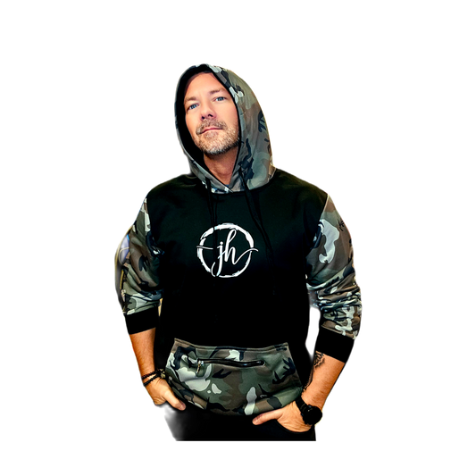 Black Camo JH Hooded Mens & Womens Zip Pocket Sweatshirt