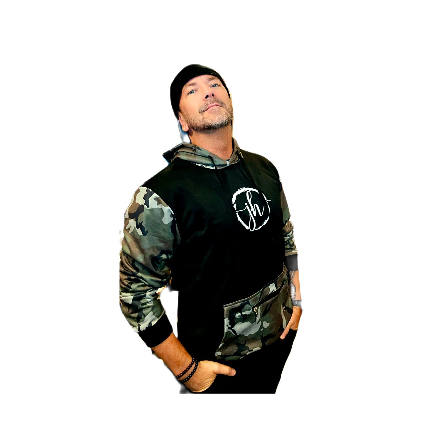 Black Camo JH Hooded Mens & Womens Zip Pocket Sweatshirt