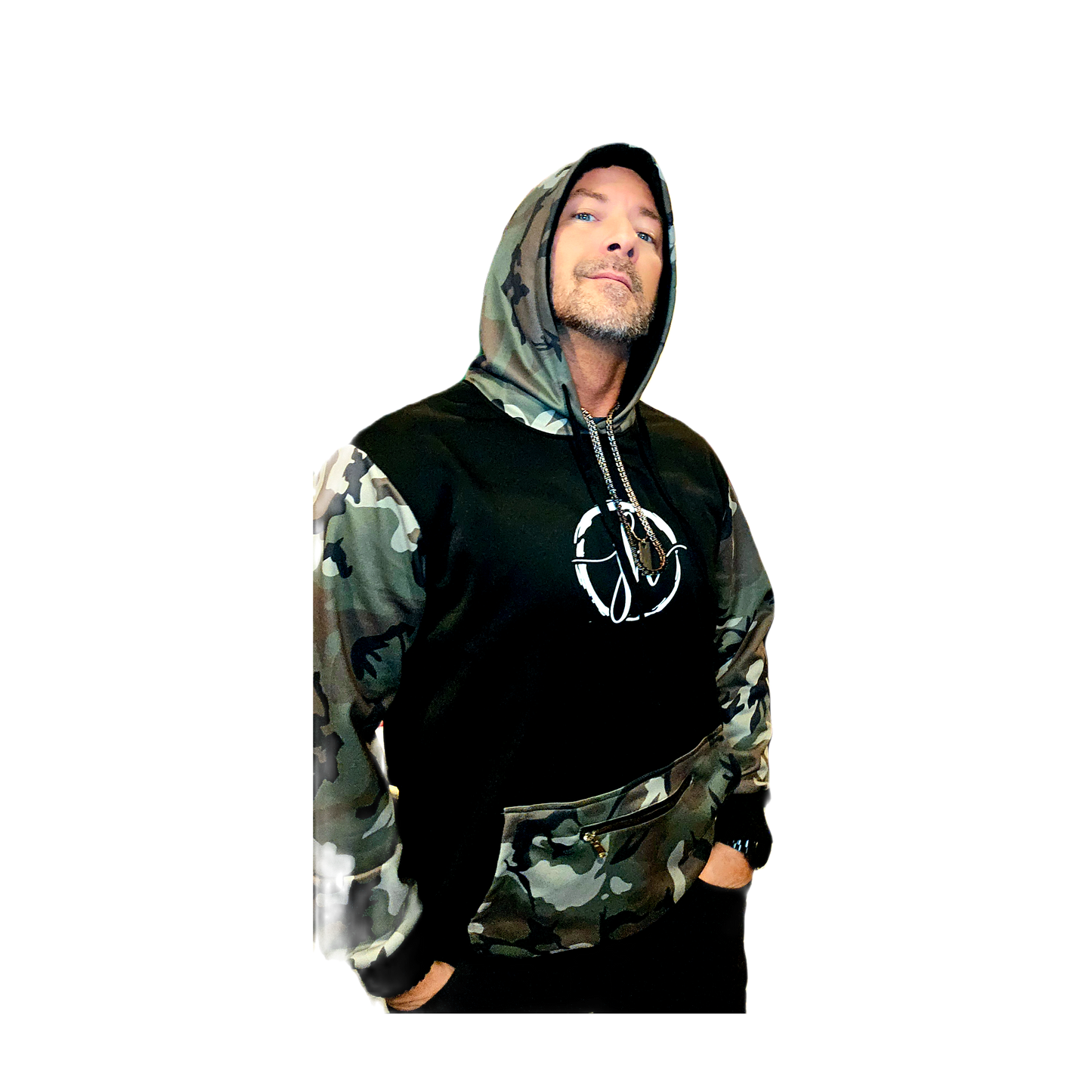 Black Camo JH Hooded Mens & Womens Zip Pocket Sweatshirt